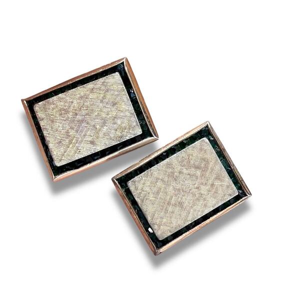 VTG Da Vinci Cufflinks Sterling Silver With Gold Vermeil  green stones cufflinks - Picture 6 of 9